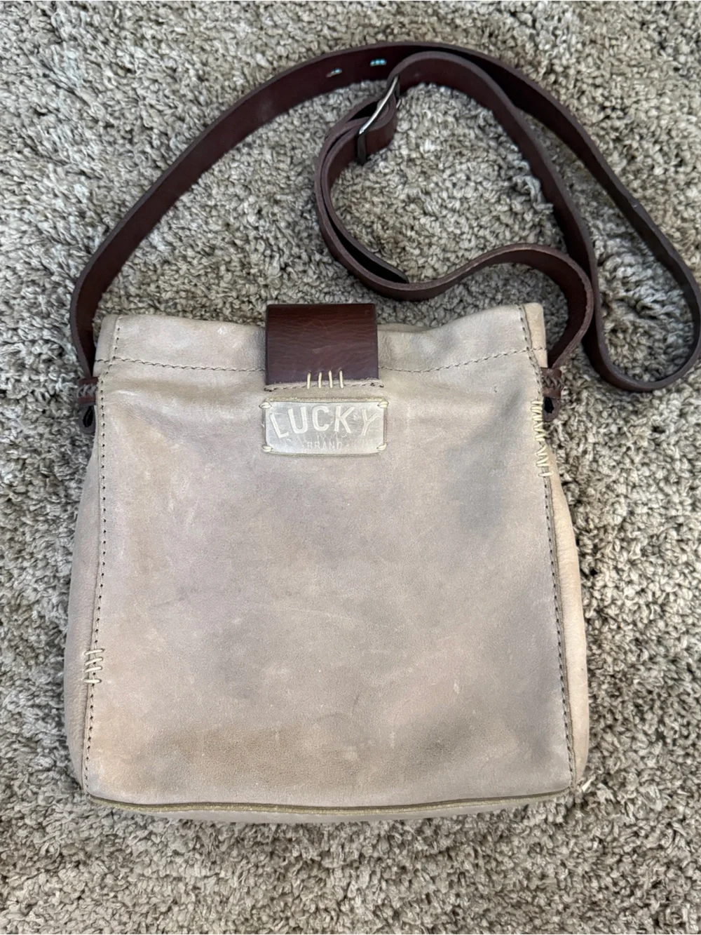 Lucky Brand Taupe Suede Crossbody with Brown Strap